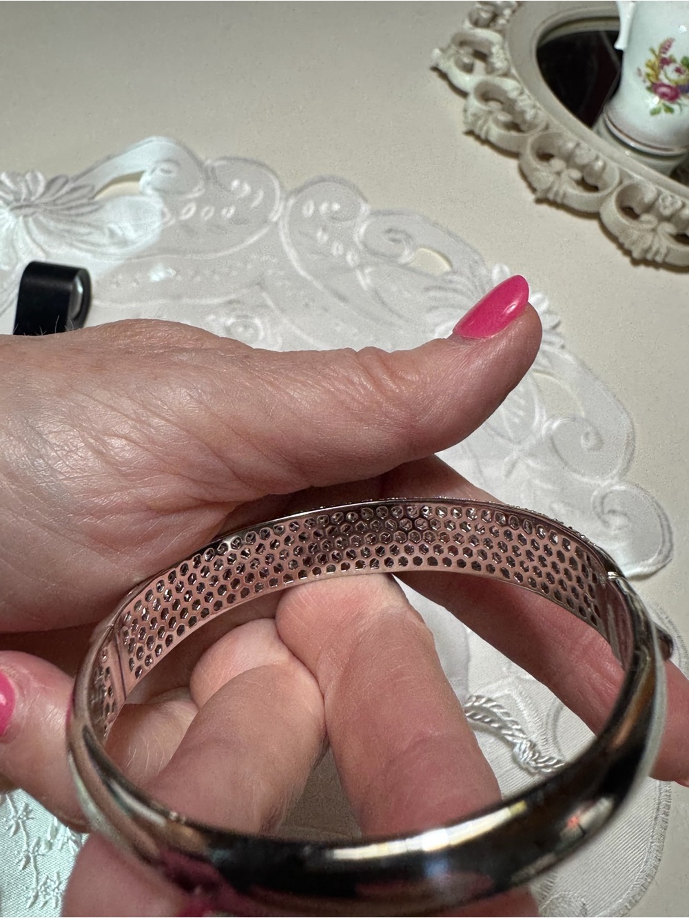 Elegant Silver Pavé Crystal Bangle Bracelet - Silver - Picture 2 of 3